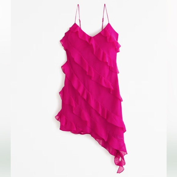 Abercrombie & Fitch All Over Ruffle Dress Pink Medium Mini - Picture 1 of 11